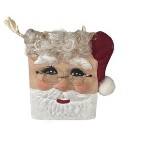 Red Ceramic Santa Gift Bag 7 in Glasses Hair Three Dimensional
